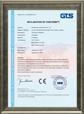 foil balloon CE certification|mylar balloon CE certification